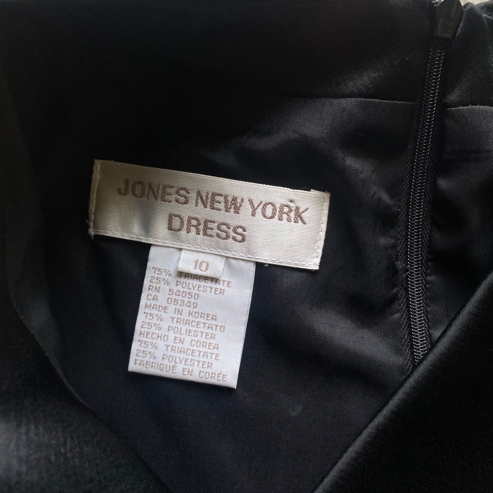 Jones New York Black V Neck Dress Satin Trim Cap Sleeve Women's Size 10 - Picture 4 of 11